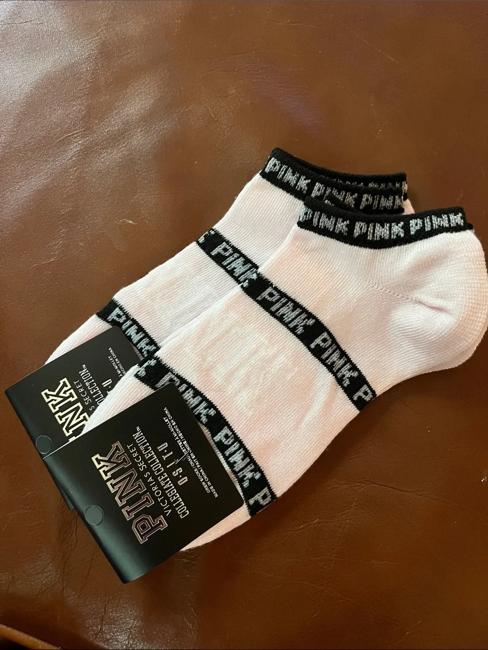 PINK Victoria's Secret Light Pink Low-Cut Athletic Socks with Black Trim